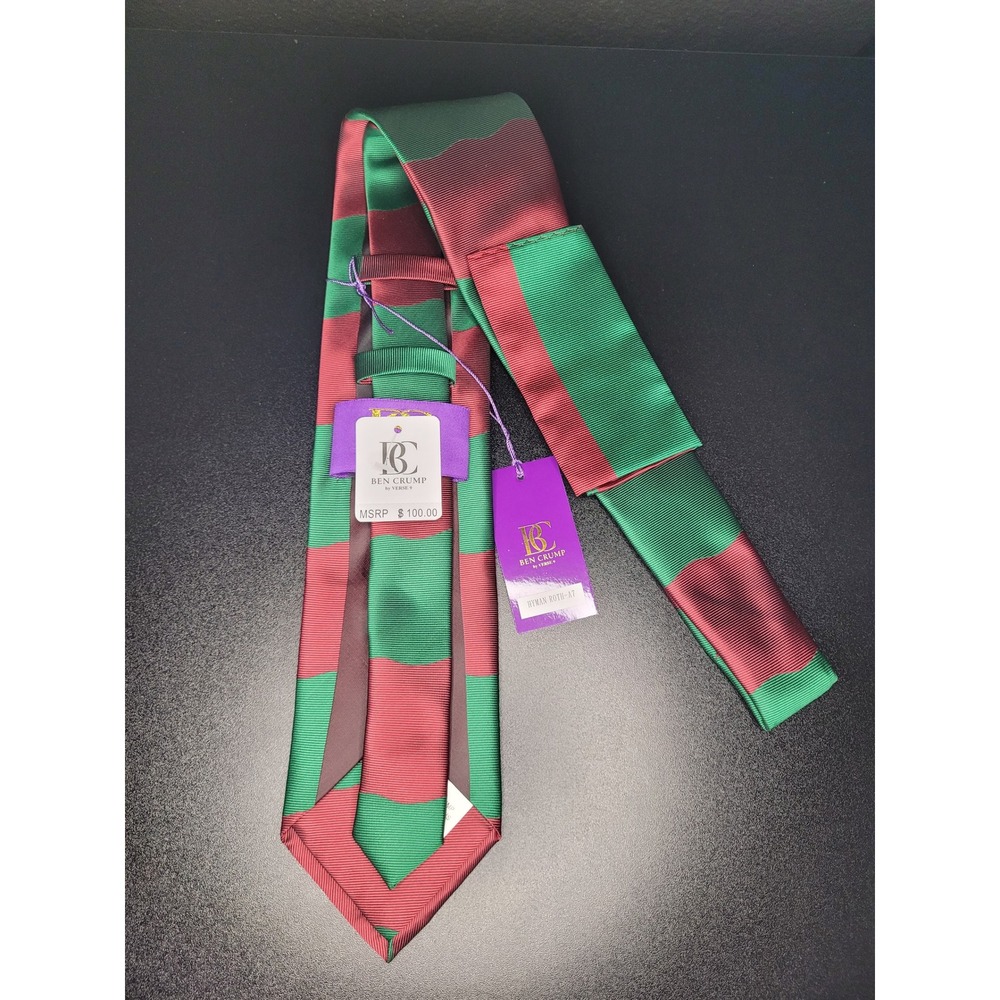 Ben Crump by Verse 9 Tie Pocket Square Set Green Burgundy Wavy Stripe Silk NWT - Picture 3 of 5